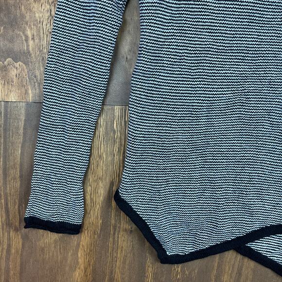 Express Womens Sweater Black White Stripe Wool Cowl Neck Asymmetrical Hem XS - Picture 3 of 13